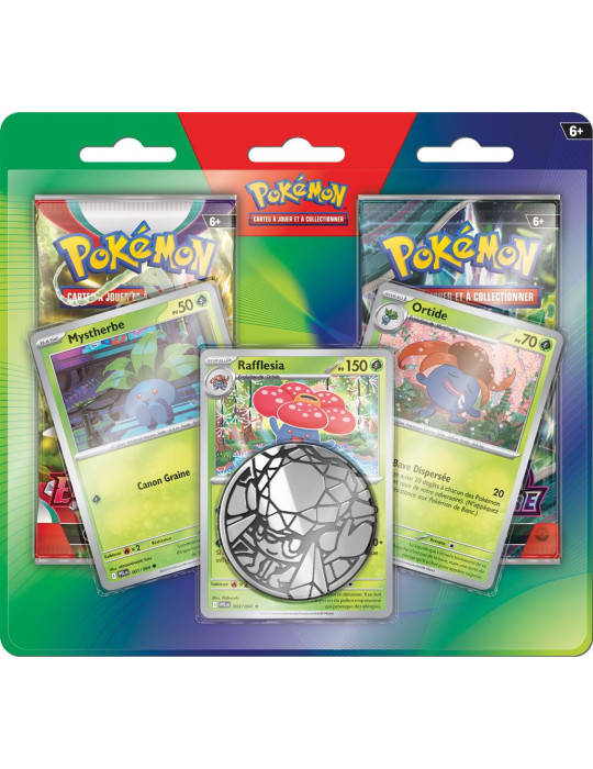 Pokémon Pack 2 boosters  + 3 carte promo : Mystherbe, d'Ortide et de Rafflesia (FR)
